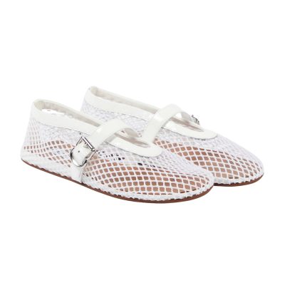 Leather-trimmed Fishnet Ballet Flats
