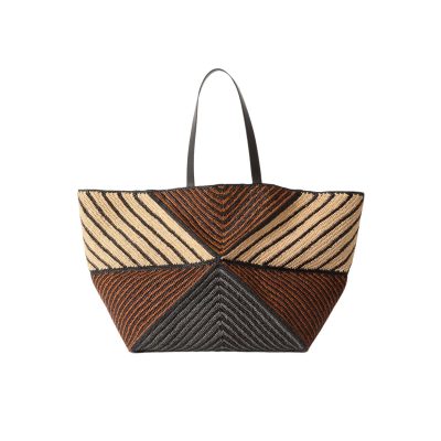 Paula's Ibiza Puzzle Fold XL Leather-Trimmed Raffia Tote