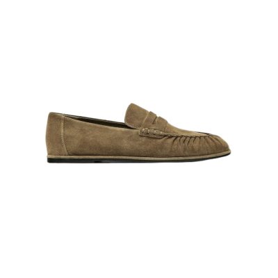 Gathered Split Leather Loafers