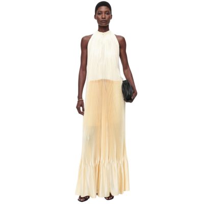 Plissé Halterneck Maxi Dress