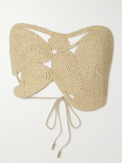 Ase strapless open-back asymmetric raffia top