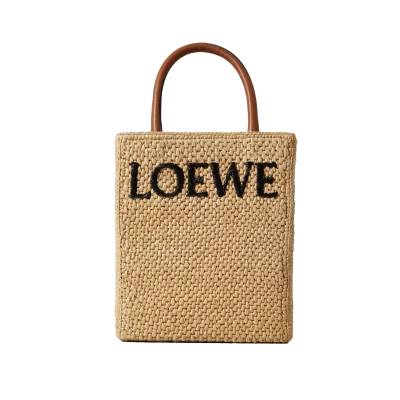 LOEWE Leather-trimmed raffia tote