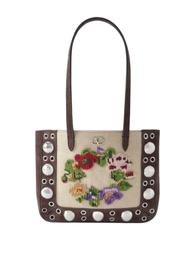 Nellcôte mini embellished woven canvas and suede tote