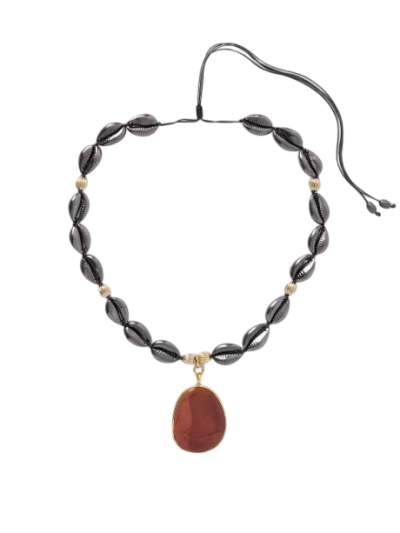Concha gunmetal and gold-tone stone necklace