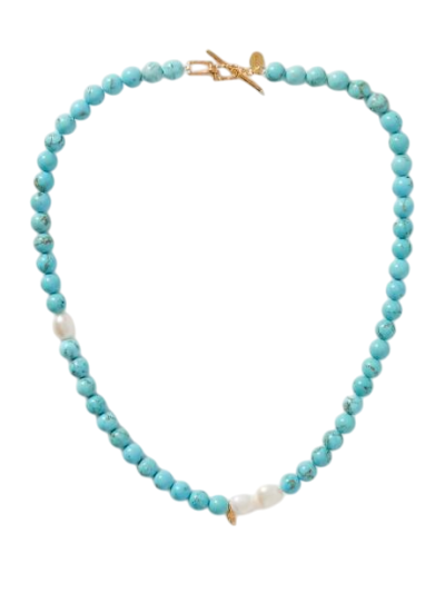 Terq Klom gold-plated turquoise and pearl necklace